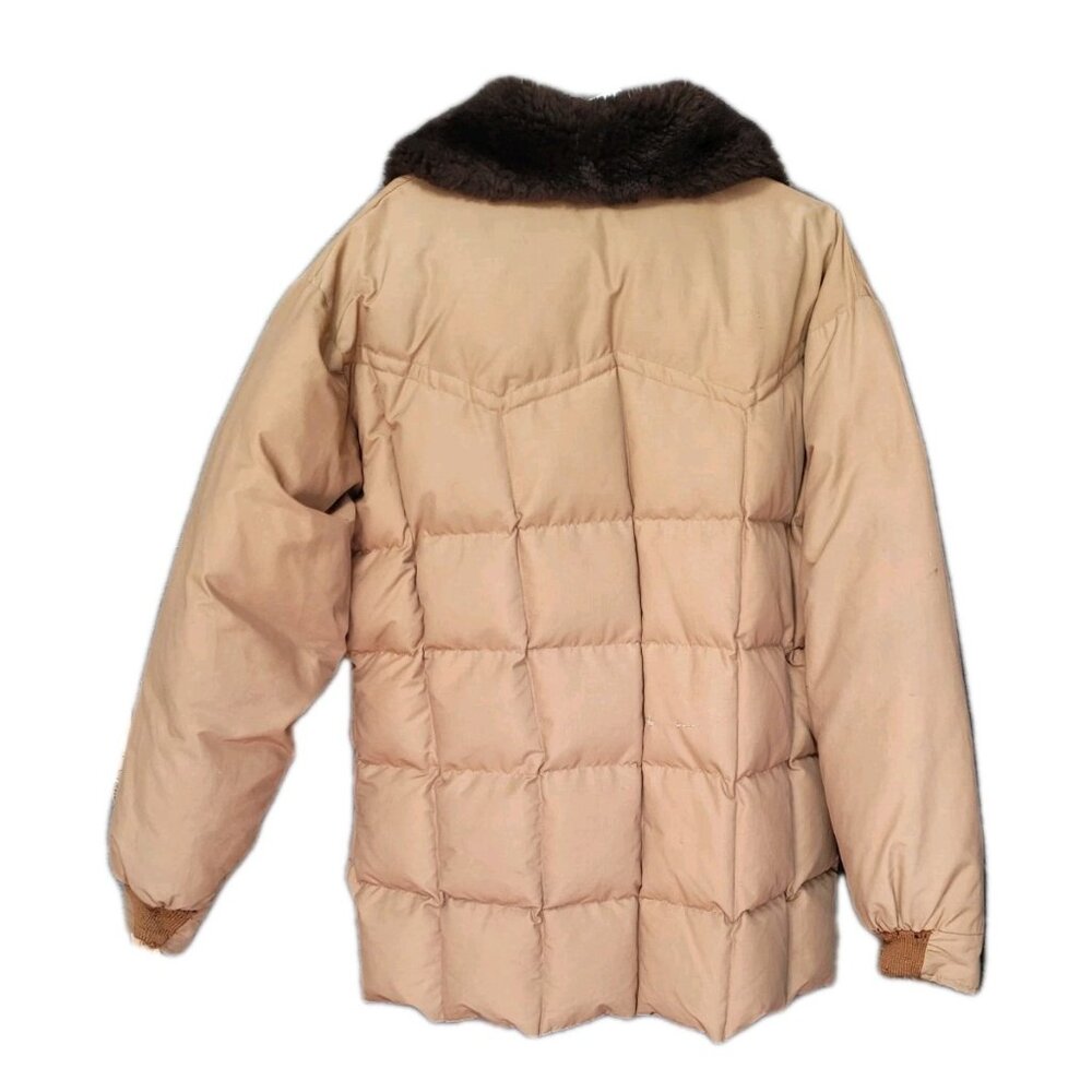 True Vintage Comfy Goose Down Jacket Coat Men XL “Fur” Collar Puffer USA 70s 60s - Picture 2 of 16